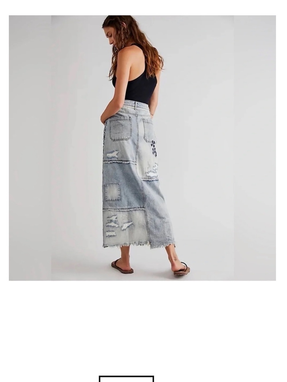 We The Free Distressed Patchwork Denim Maxi Skirt - Light Wash - Picture 2 of 7